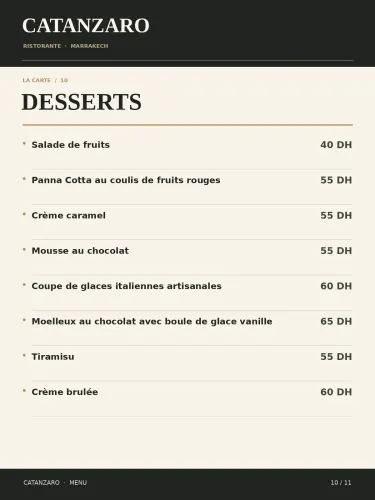Menu de Le Catanzaro à Marrakech