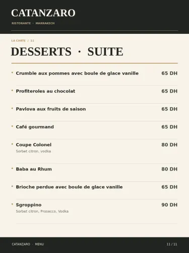 Menu de Le Catanzaro à Marrakech