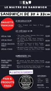 Menu Le maitre du sandwich Casablanca June 2023 371721