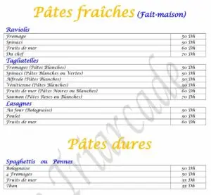 Les menus · 2