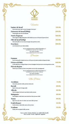 Menu de le vendome à Casablanca