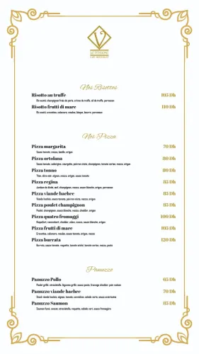 Menu de le vendome à Casablanca