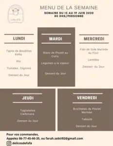 les delices de fafa menu de la semaine restaurant casablanca