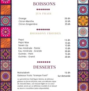Maison Betrouth Rabat Menu Restaurant 1