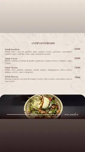 Menu de Mio Padre à Casablanca