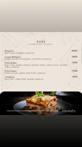 Menu de Mio Padre à Casablanca
