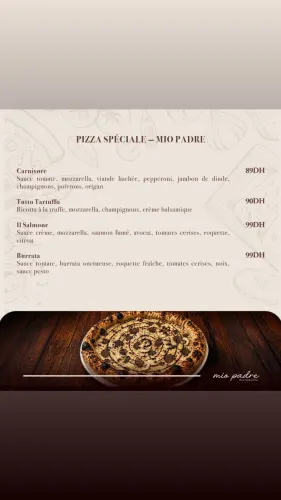 Menu de Mio Padre à Casablanca