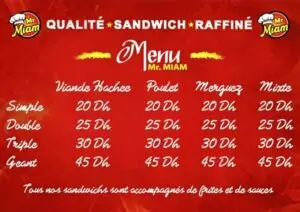 mr miam menu snack fast food marrakech 2022