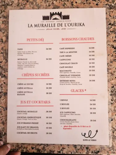 Menu de Muraille de l'Ourika à Marrakech