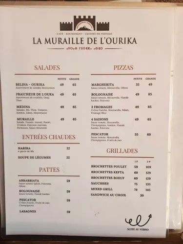Menu de Muraille de l'Ourika à Marrakech