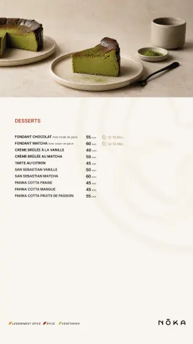 Menu de Nōka à Casablanca