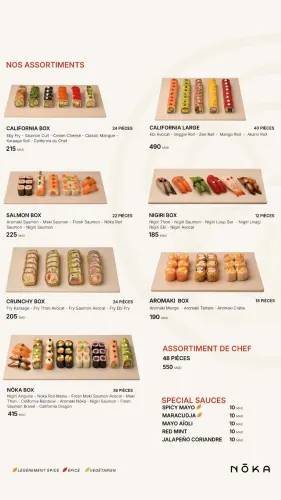 Menu de Nōka à Casablanca
