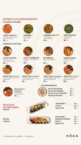 Menu de Nōka à Casablanca
