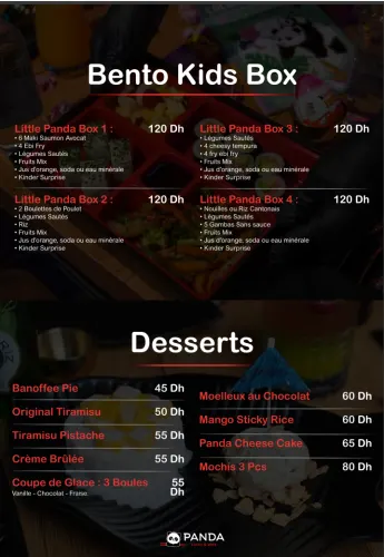 Menu de Panda à Rabat