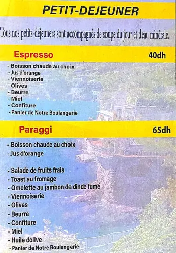 Menu de PARAGGI à Ville à vérifier
