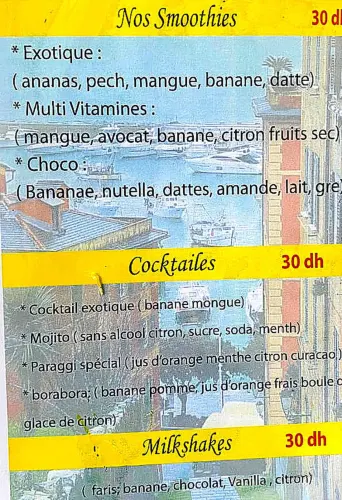 Menu de PARAGGI à Ville à vérifier