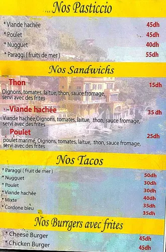 Menu de PARAGGI à Ville à vérifier