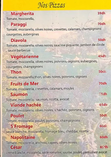 Menu de PARAGGI à Ville à vérifier