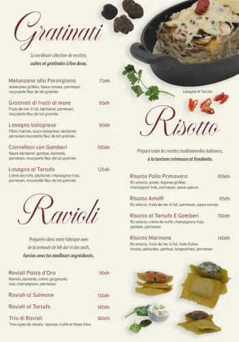 Menu de Pasta d'Oro à Casablanca
