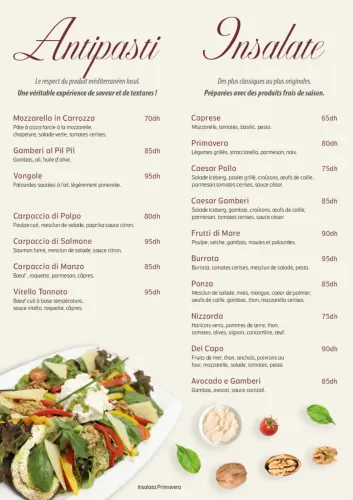 Menu de Pasta d'Oro à Casablanca