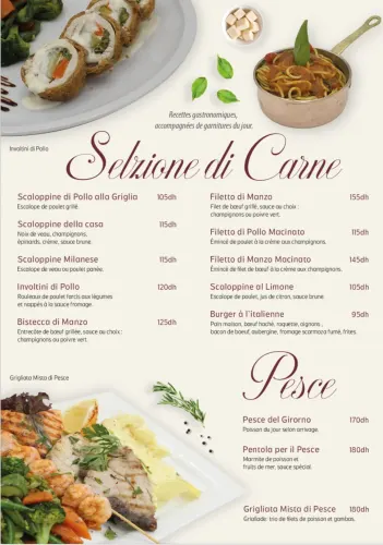 Menu de Pasta d'Oro à Casablanca