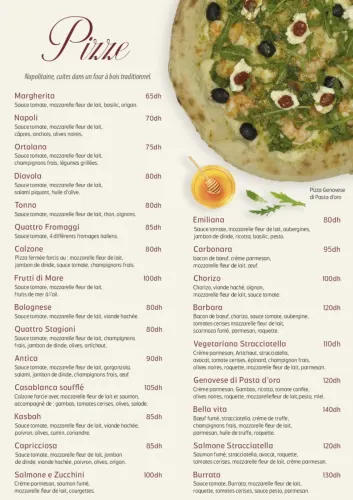 Menu de Pasta d'Oro à Casablanca
