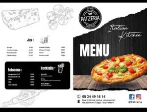 Menu Patzeria restaurant Marrakech June 2023 352017