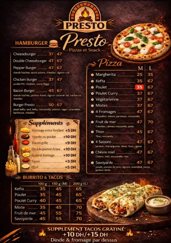 Menu de Presto Pizza Berkane à Berkane