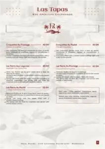 Menu Restaurant Hôtel Racine Marrakech December 2023 220111-300200