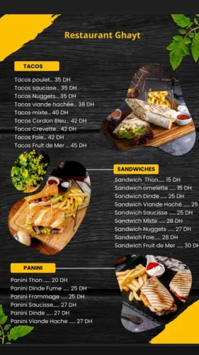 Menu de Restaurant Ghayt à Benguerir