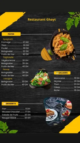 Menu de Restaurant Ghayt à Benguerir