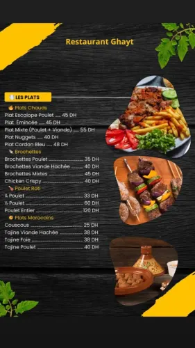Menu de Restaurant Ghayt à Benguerir