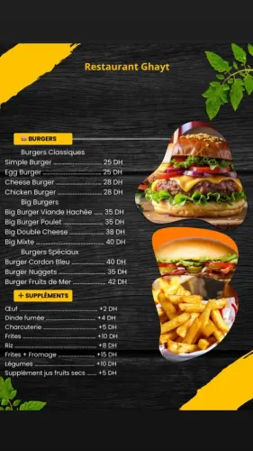 Menu de Restaurant Ghayt à Benguerir