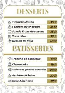 Menu RS Villa - Café Restaurant Meknes January 2025 231017-126400
