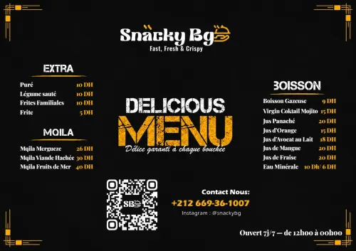 Menu de Snacky Bg à Benguerir