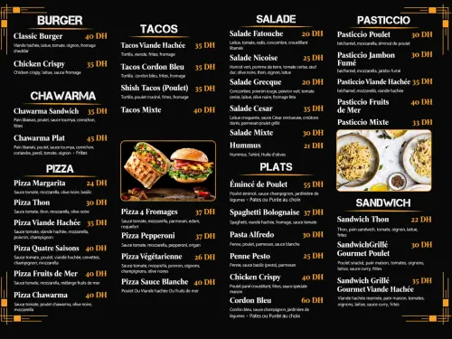 Menu de Snacky Bg à Benguerir