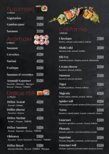 menu sushi gourmet