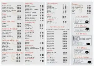 menu sushi youzar restauraut asiatiqaue a rabat