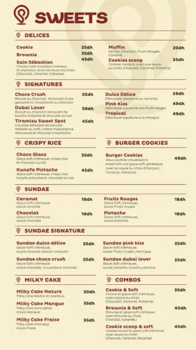 Menu de Sweetspot à Casablanca
