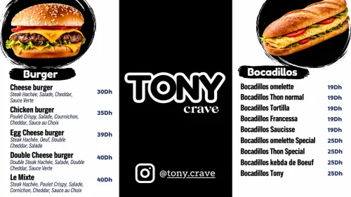 Menu de Tony Sandwicherie à Mohammedia