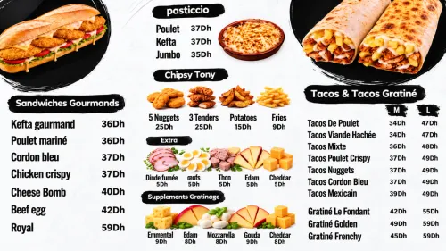 Menu de Tony Sandwicherie à Mohammedia