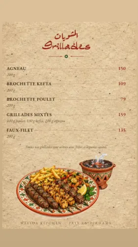 Menu de walida kitchen à Marrakech