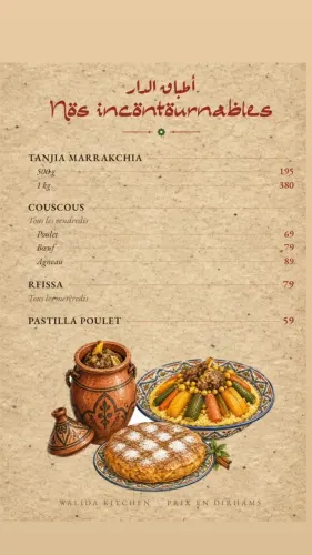 Menu de walida kitchen à Marrakech