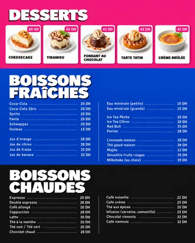 Menu de Warner à Marrakech