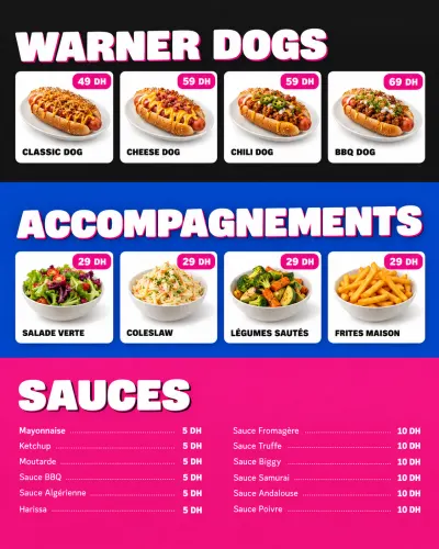 Menu de Warner à Marrakech