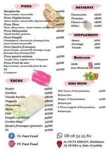 Menu YL fast Food restaurant 2