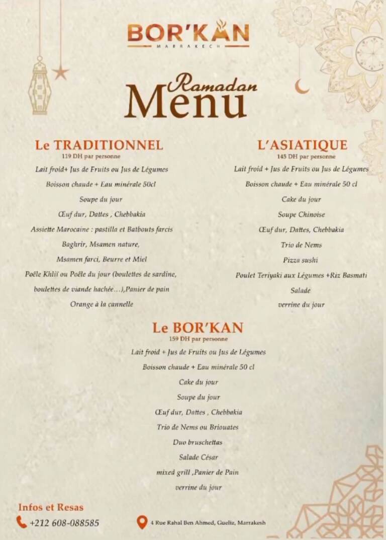 Menu Bor'kan Marrakech  March 2024 040301-803600