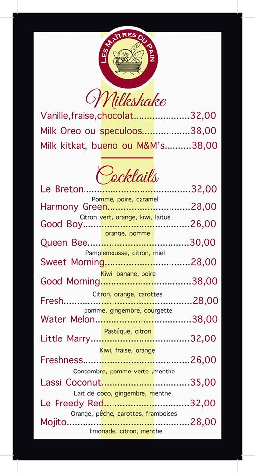 Les Maîtres du Pain Marrakech MENU 2021 | Livraison à Domicile | Les