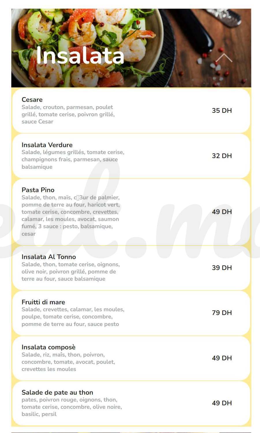 MENU Pasta Pino Casablanca 2024 Les meilleurs Restaurants à