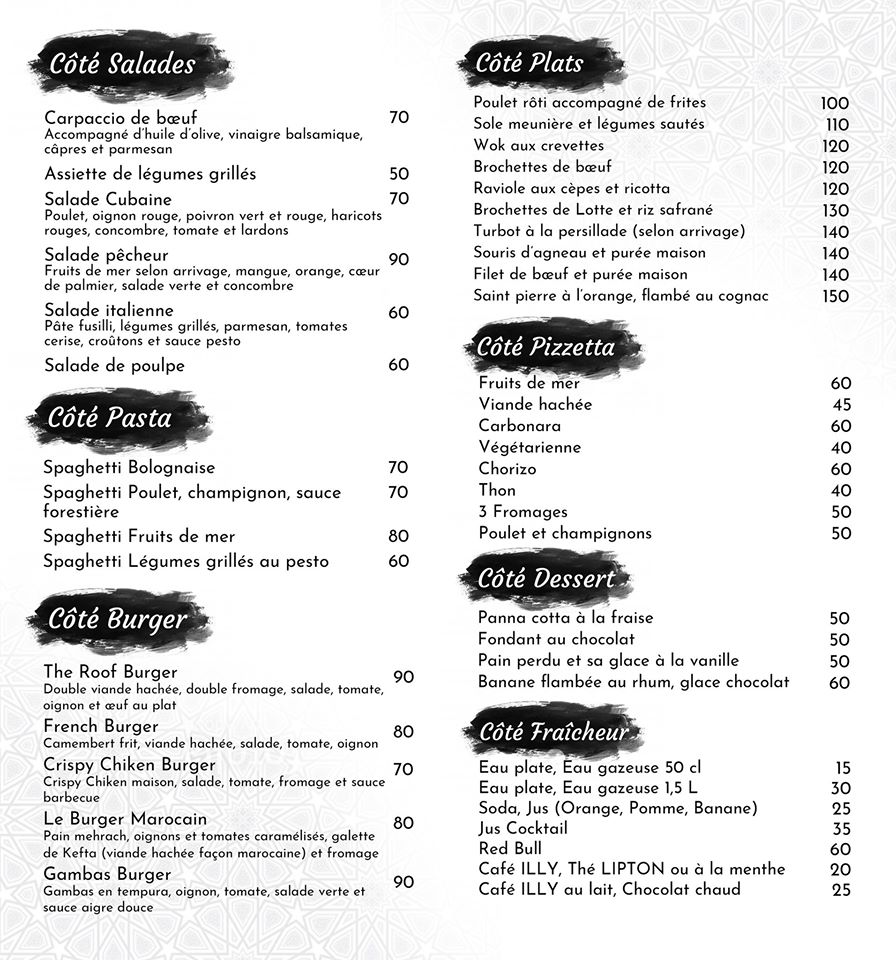 MENU The Roof Essaouira 2024 Les meilleurs Restaurants à Essaouira